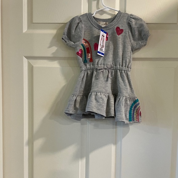 Peek Girls Rainbow Hearts Dress Gray Cotton Blend NWT - Picture 1 of 4